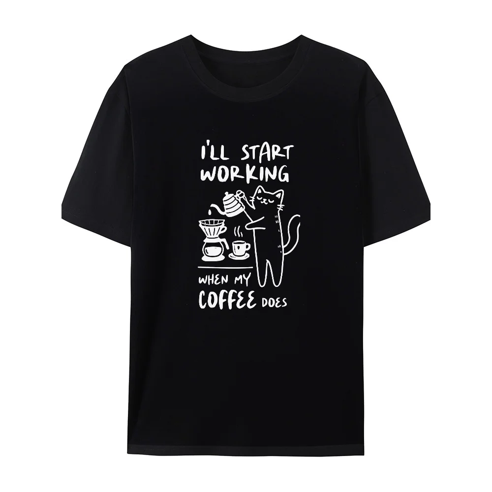 Funny Cat Graphic Shirt I'll Start Working When My Coffee Does