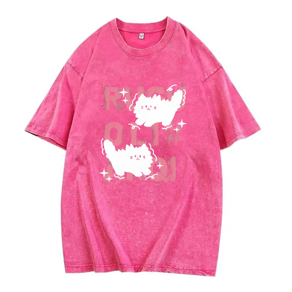 Cute Scare Cat Loose Washed Cotton T-Shirts