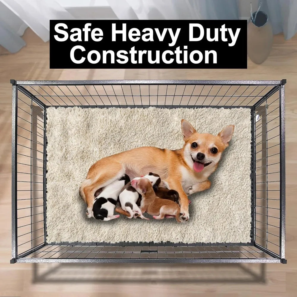 43" Dog Whelping Box for Puppies, Heavy Duty Metal Whelping Box for Small Breed Dogs with Washable Plastic Tray