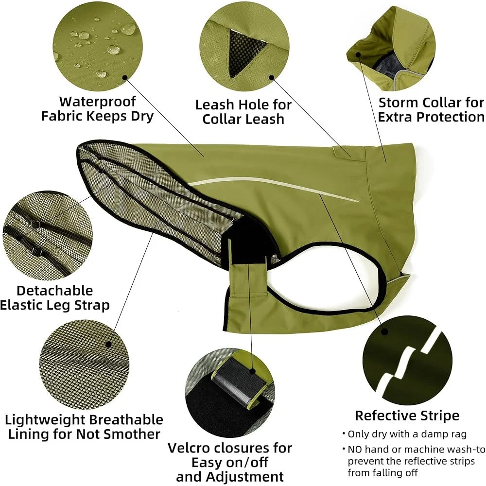 Reflective Dog Raincoat Waterproof Adjustable Lightweight and Breathable