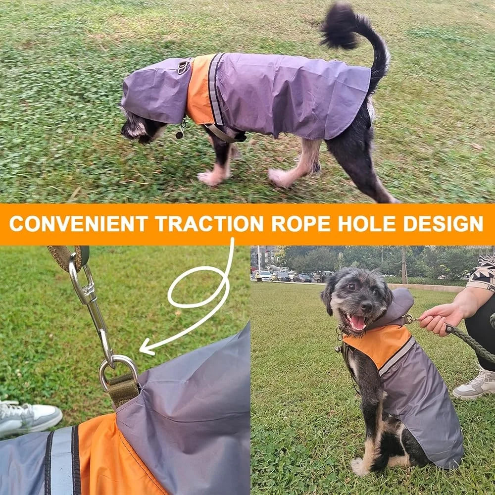 Breathable Reflective Dog Raincoat Waterproof Adjustable Reflective Hooded Jacket Outdoor Activities