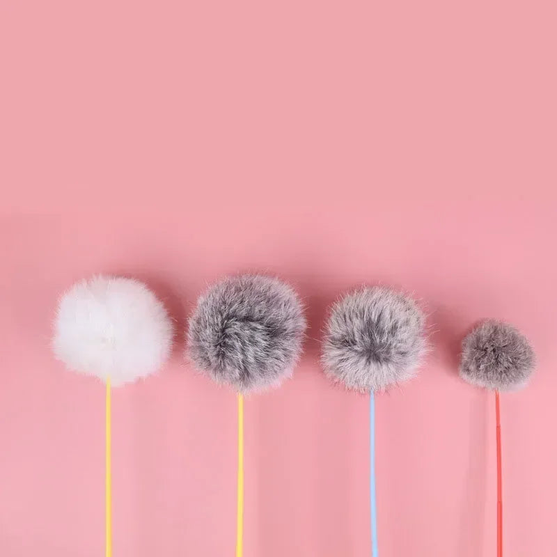 Random Color Tease Stick, Faux Rabbit Fur Pompom