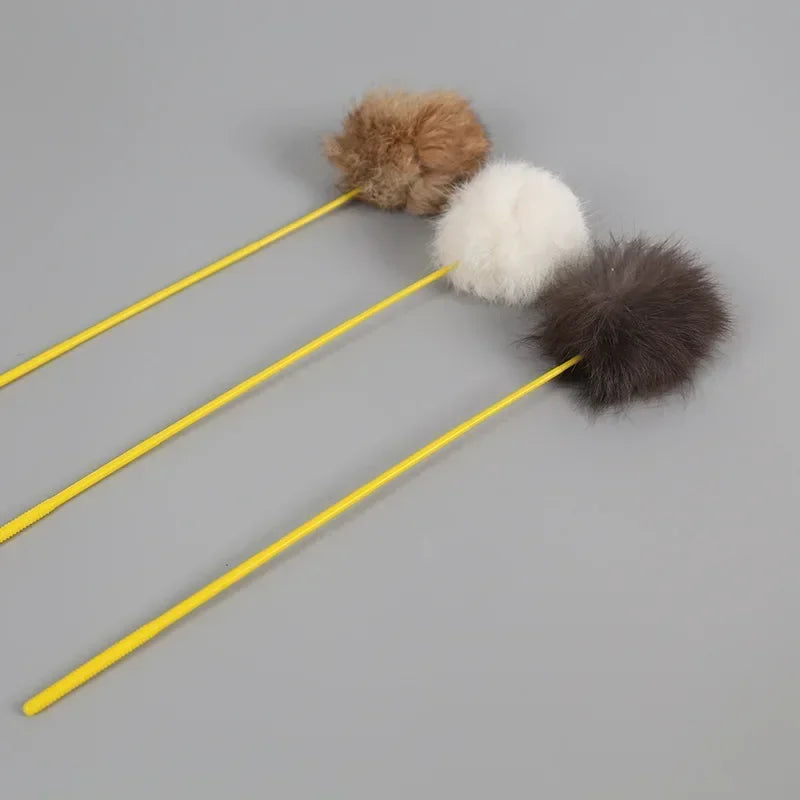 Random Color Tease Stick, Faux Rabbit Fur Pompom