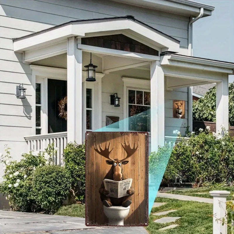 Rustic Moose Metal Tin Sign, Wall Art, 7.87x11.81 inch, for Pub, Kitchen, Home & Outdoor Decor