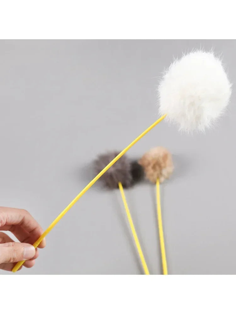 Random Color Tease Stick, Faux Rabbit Fur Pompom