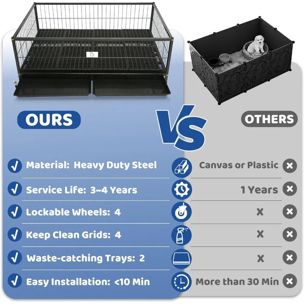 43" Dog Whelping Box for Puppies, Heavy Duty Metal Whelping Box for Small Breed Dogs with Washable Plastic Tray