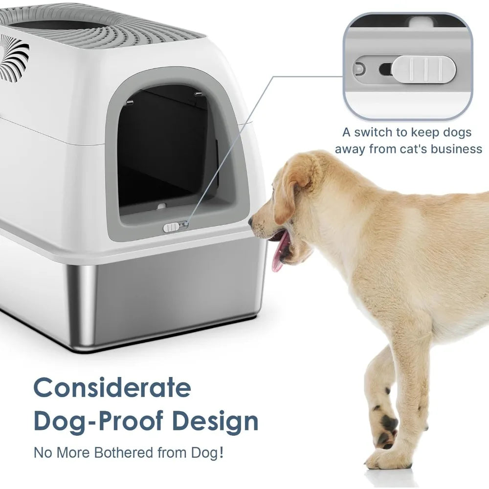 Upgraded Stainless Steel Top Entry Litter Box with Filter Lid