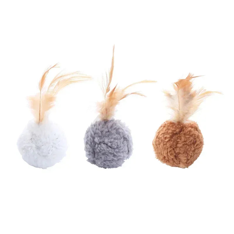 Cat Toy, Plush Ball with Feathers, Interactive Fun Chase Toy