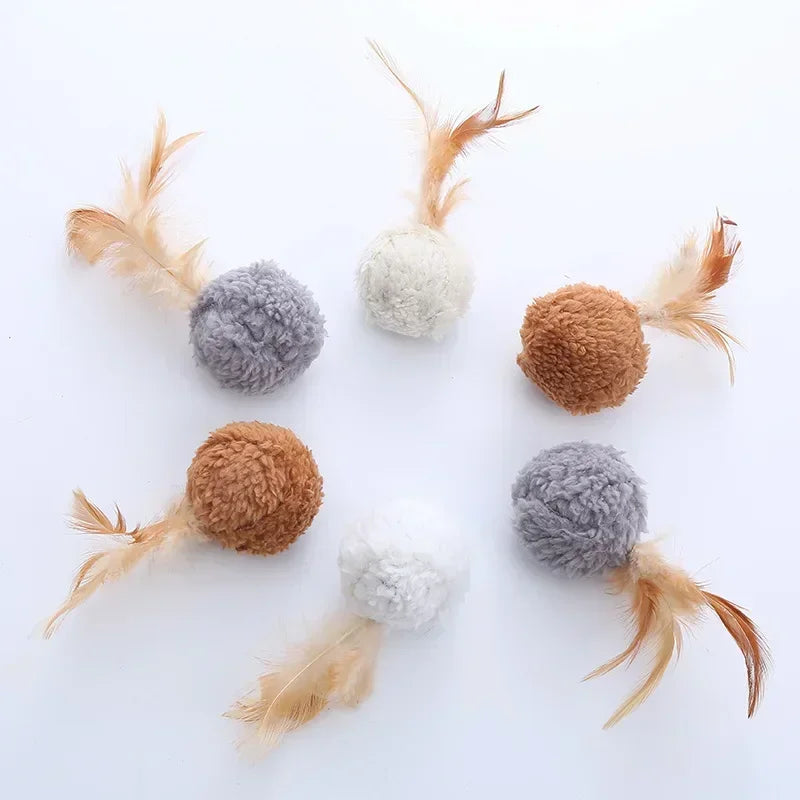 Cat Toy, Plush Ball with Feathers, Interactive Fun Chase Toy