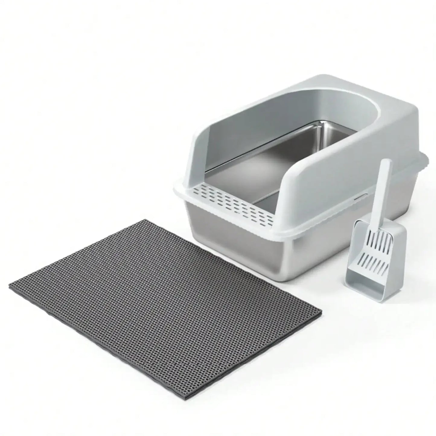 Stainless Litter Box With Scoop, High Sides , Easy Cleaning