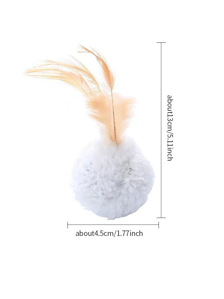 Cat Toy, Plush Ball with Feathers, Interactive Fun Chase Toy