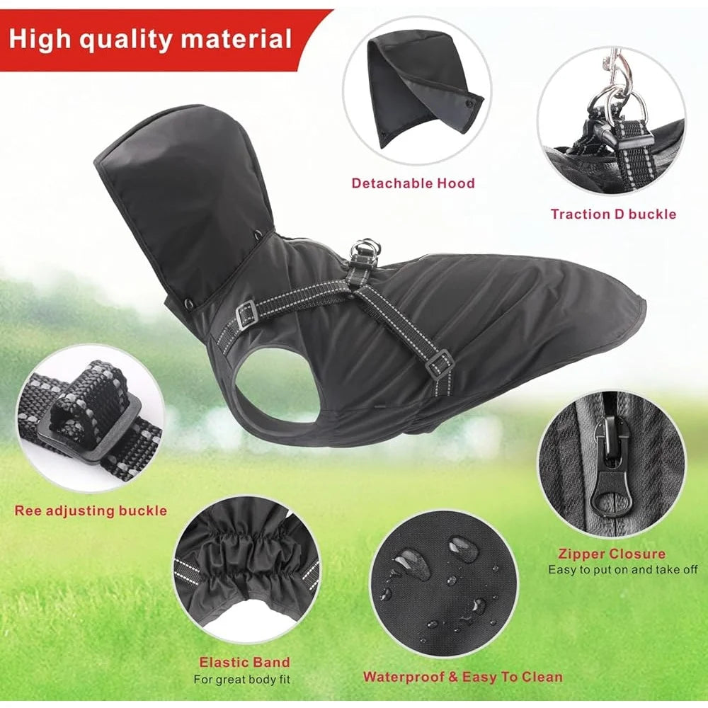 Reflective Waterproof Dog Raincoat Adjustable Hooded Easy Wear Rain Gear