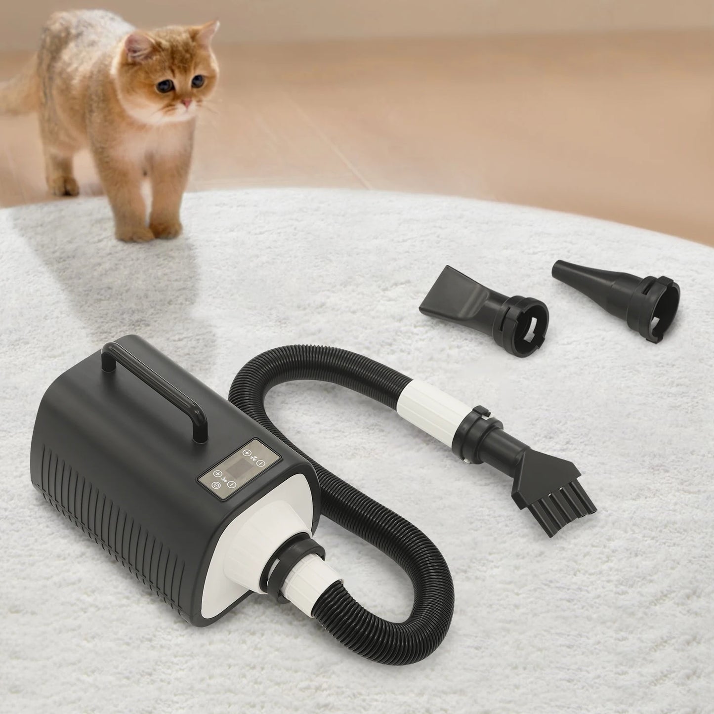 2100W Dog Grooming Blow Dryer With 9 Speed Adjustments (77-140℉) Led Display, 3 Nozzles For Dogs