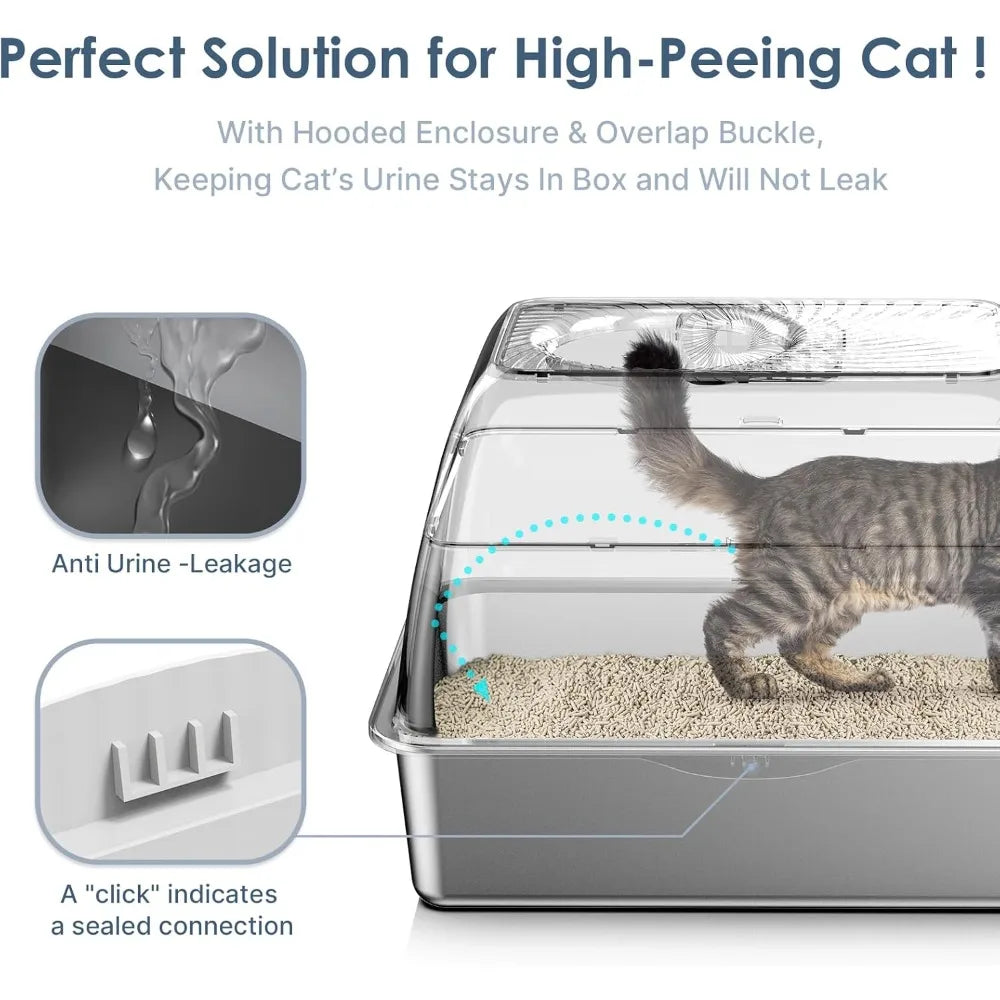Upgraded Stainless Steel Top Entry Litter Box with Filter Lid
