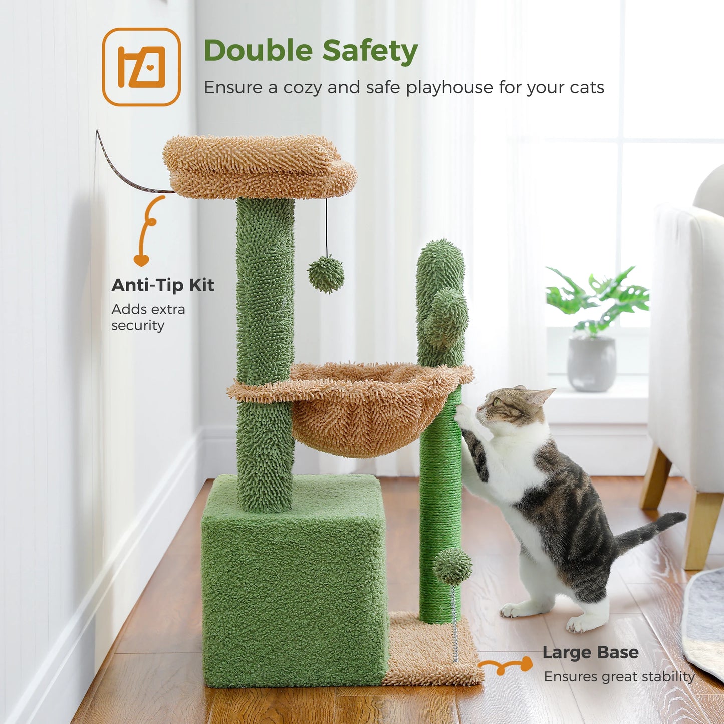 4-in-1 Cat Tree with Large Cat Condo, Sisal Scratching Post, Deep Hammock, Cozy Top Perch