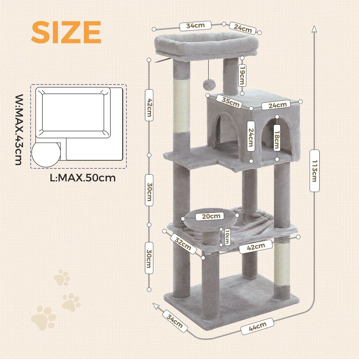 Multi-Level Cat Tree with Sisal Scratching Posts, Cozy Condo and a Big Hammock