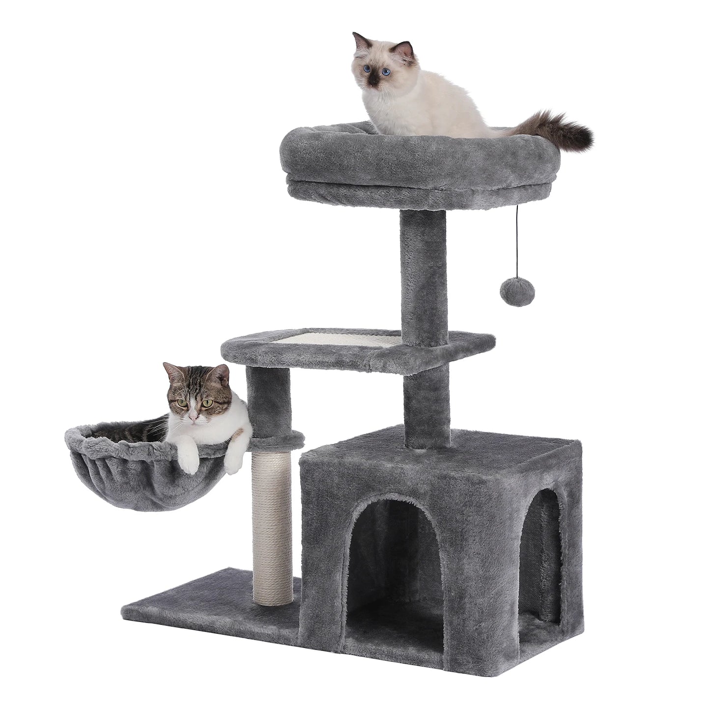 Plush Cat Tower with Large Cat Condo, Deep Hammock and Sisal Cat Scratching Post