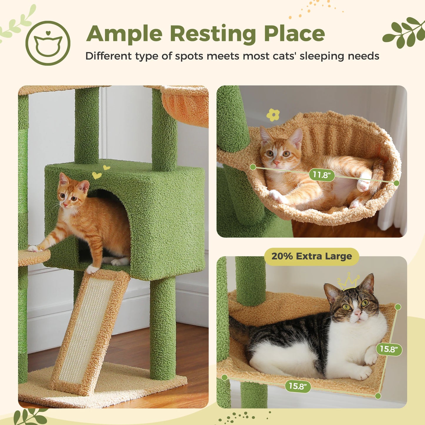 Floor to Ceiling Cat Tree, Adjustable Height with Cat Condo, Cozy Hammock and Scratching Post