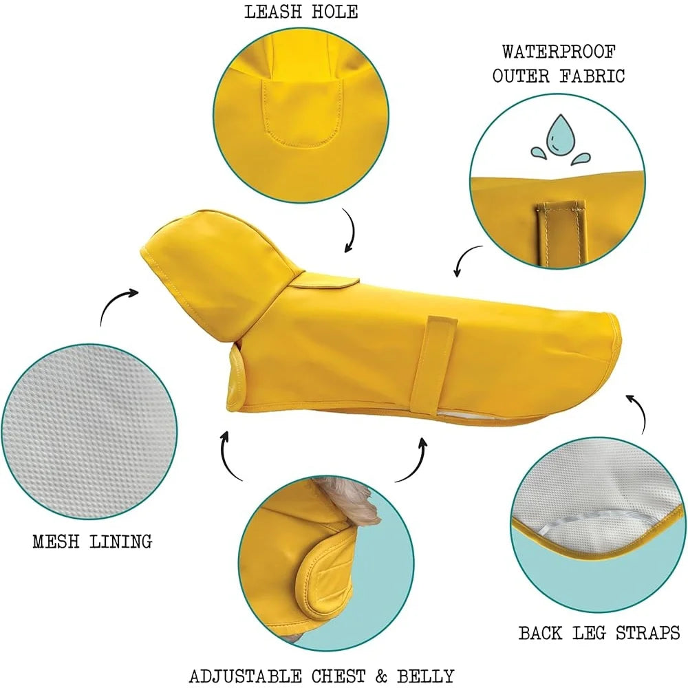 Dachshund Raincoat Long Dog Waterproof Jacket Adjustable Chest Belly Harness