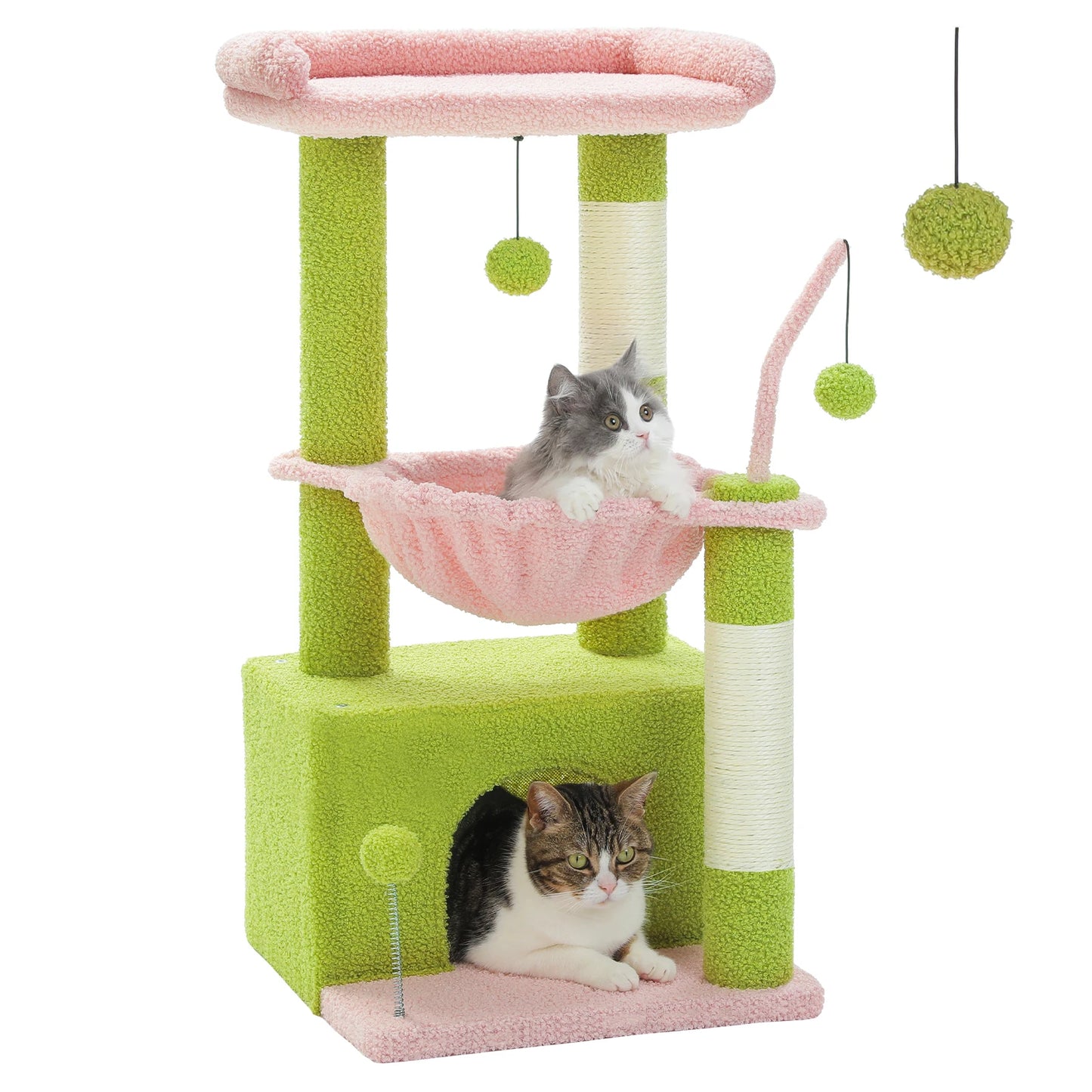 4-in-1 Cat Tree with Large Cat Condo, Sisal Scratching Post, Deep Hammock, Cozy Top Perch