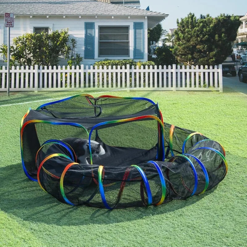 Outdoor Rainbow Cat Enclosure Including Portable Tent