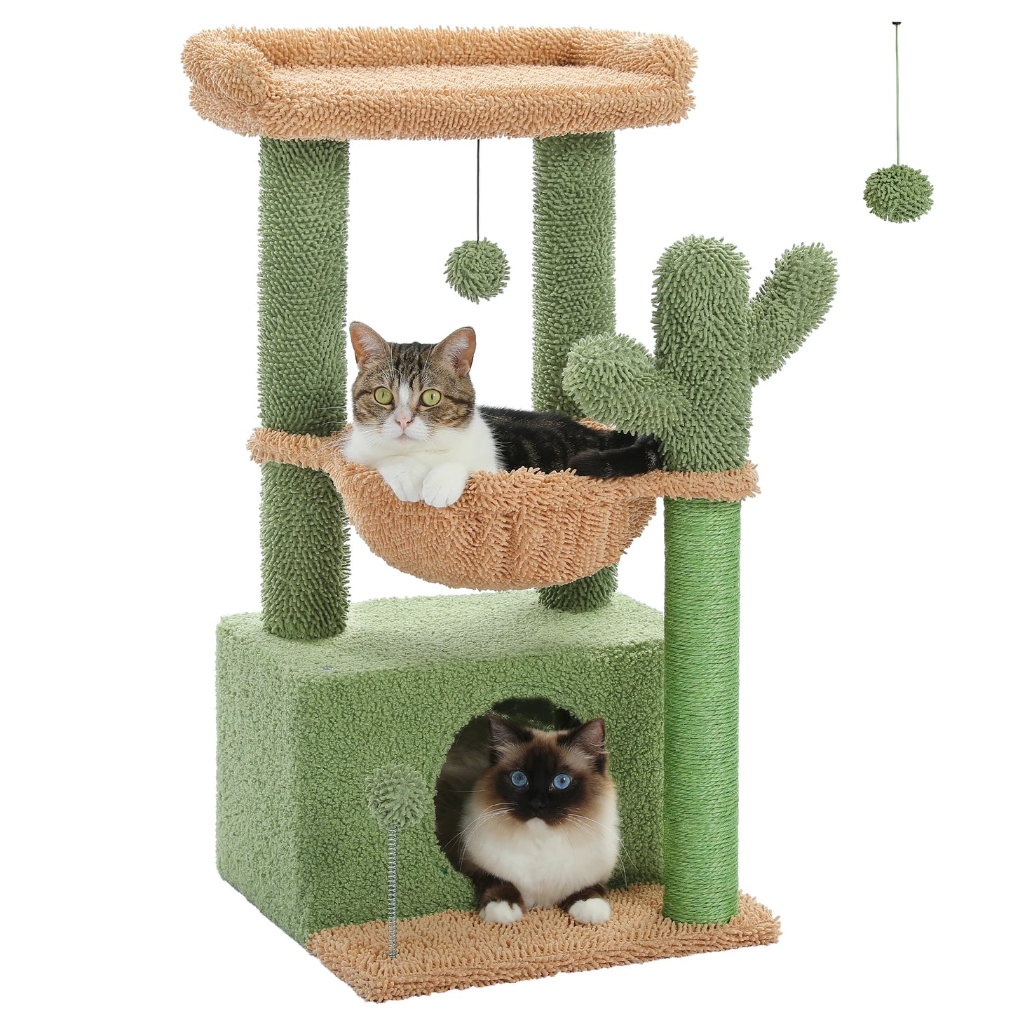 4-in-1 Cat Tree with Large Cat Condo, Sisal Scratching Post, Deep Hammock, Cozy Top Perch