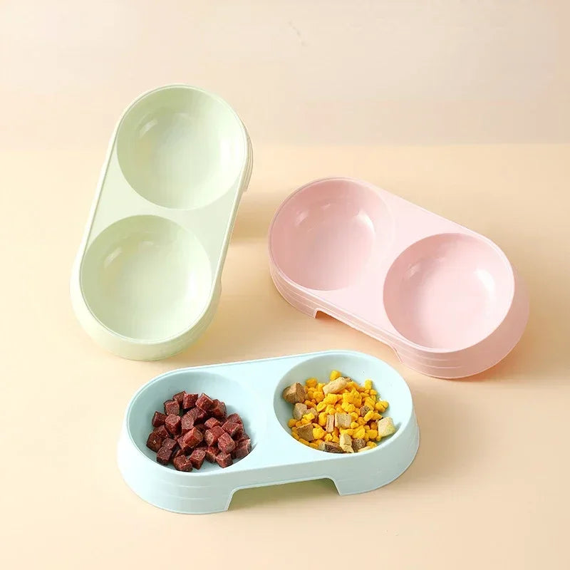 Pet Double Bowl Plastic Kitten Dog Puppy