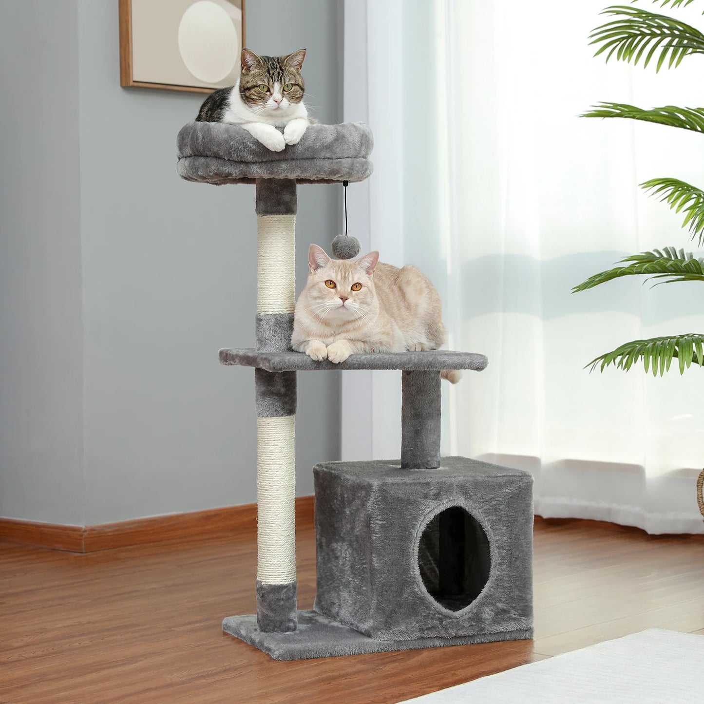 Small Cat Tree with Sisal Scratching Posts, Top Perch, Cozy Condo