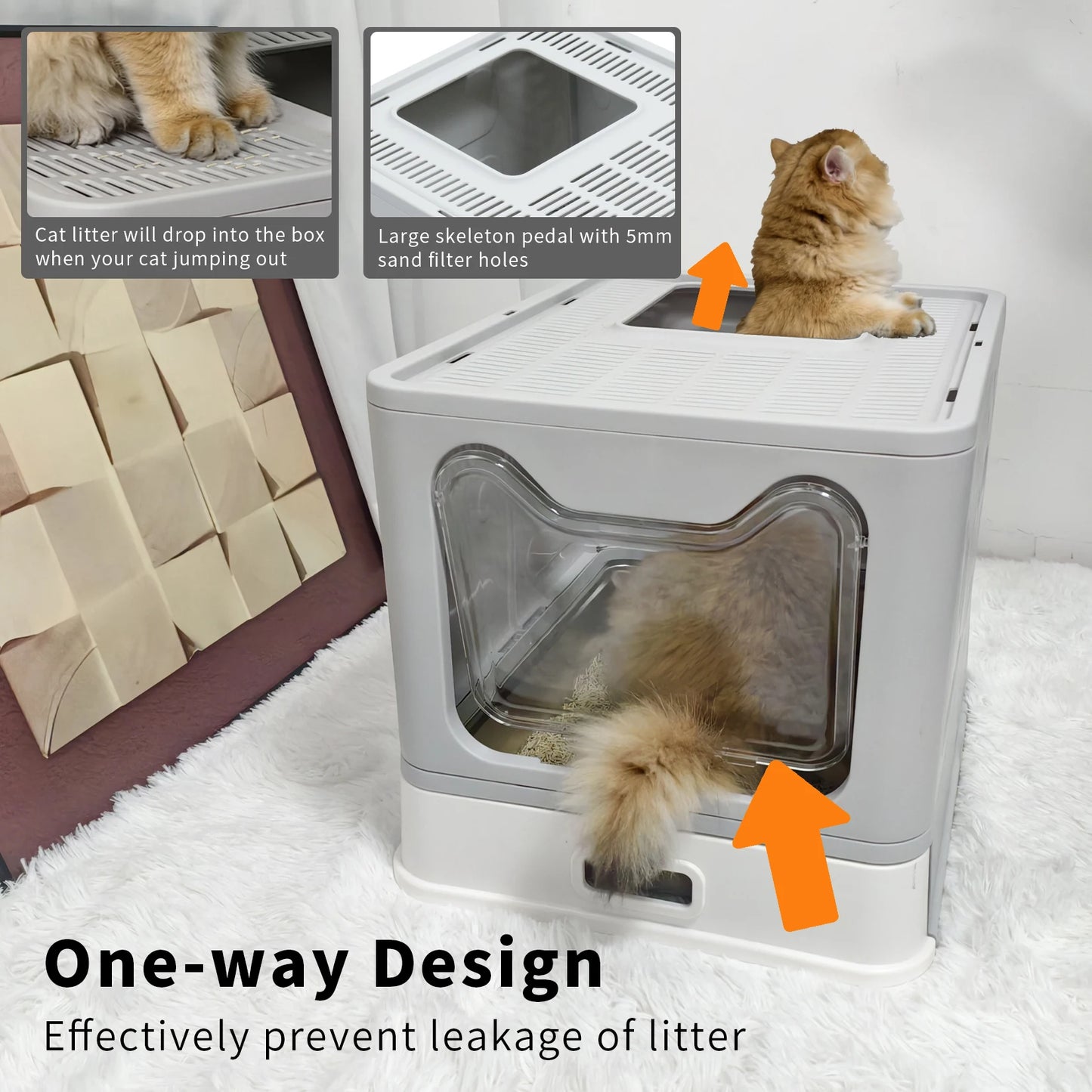 Stainless Steel Cat Litter Box with Lid Front Entry and Top Exit