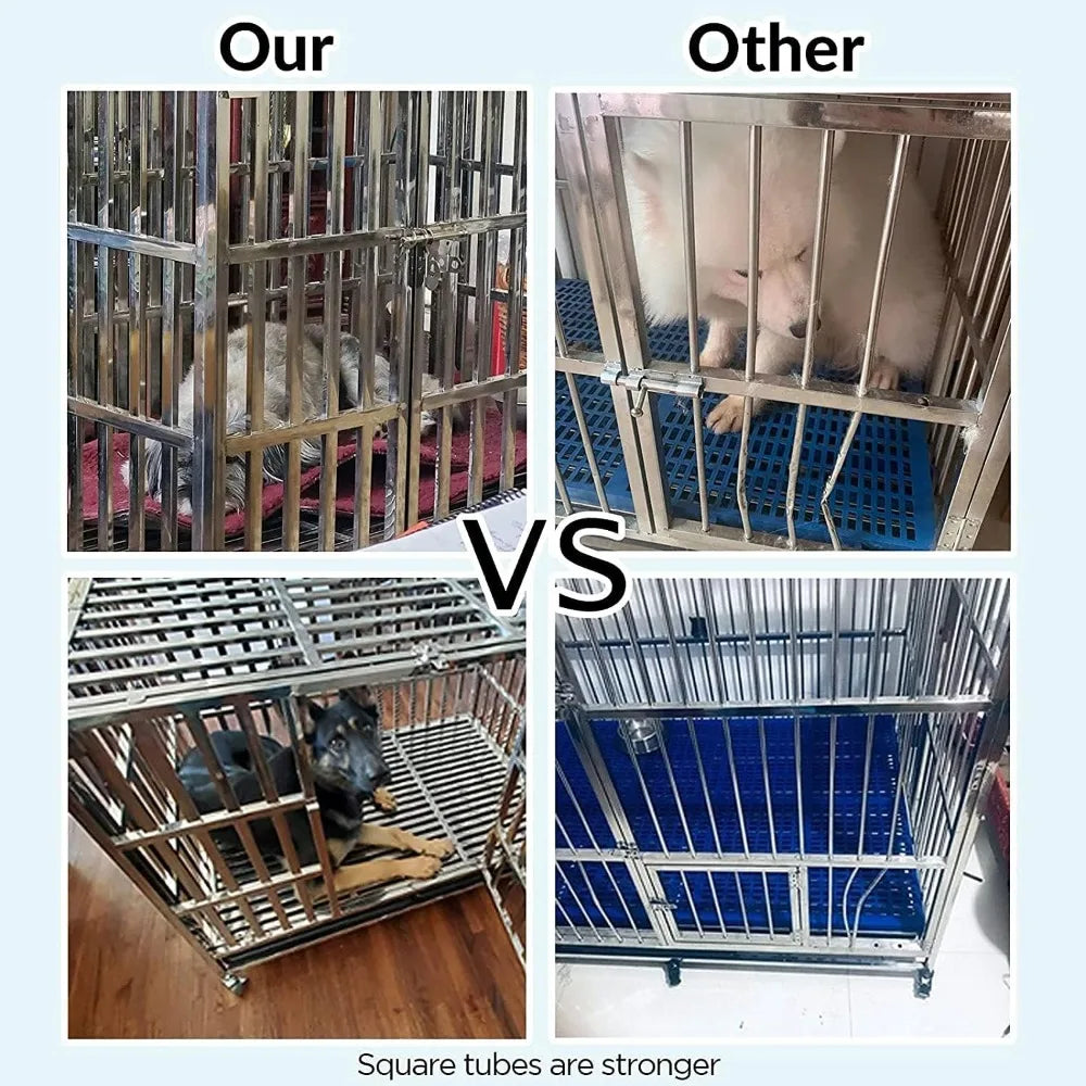 Stackable Stainless Steel Dog Crate, Heavy Duty Kennel, Foldable, with Lockable Rolling Wheels