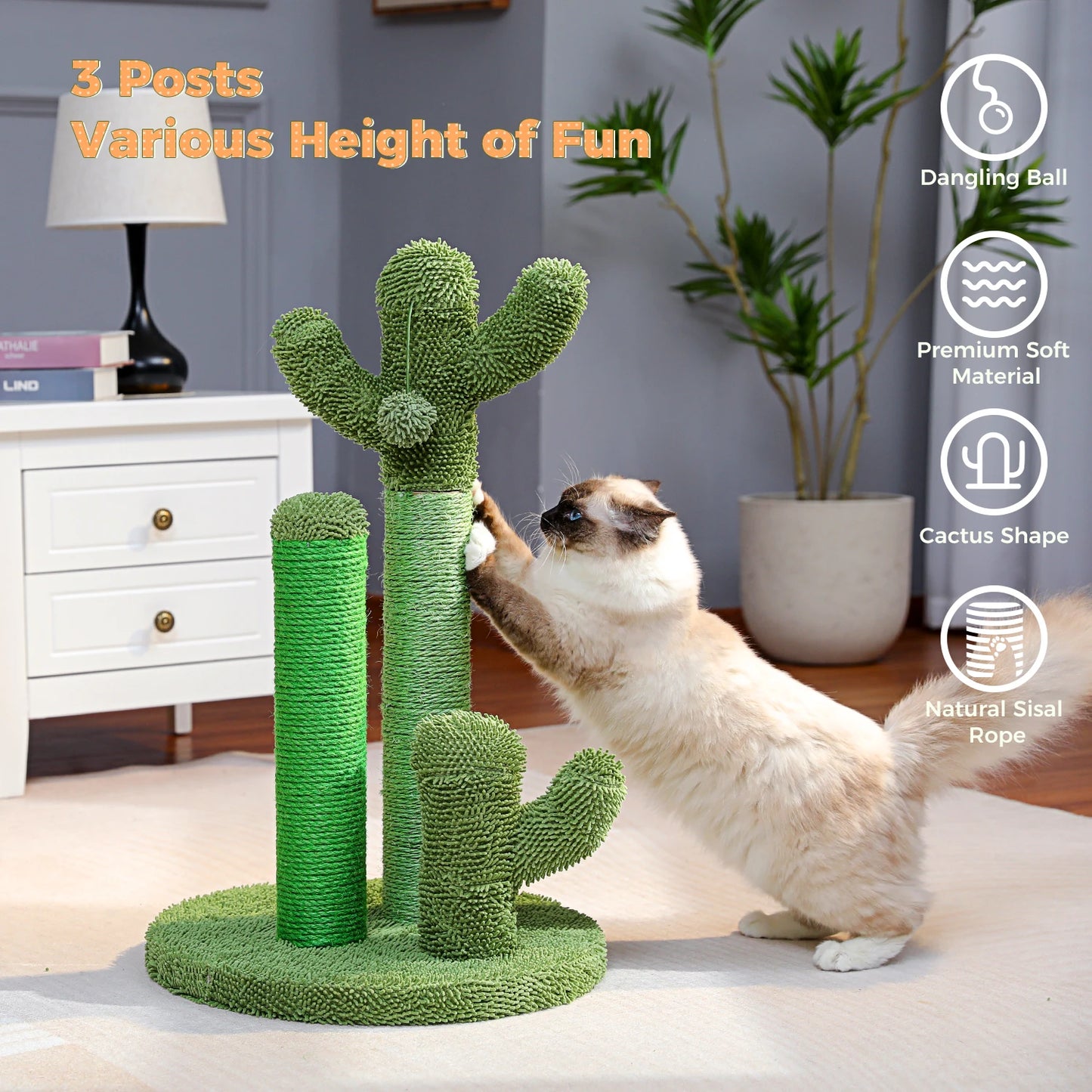 Cute Cactus Cat Tree with Ball and Scratching Post