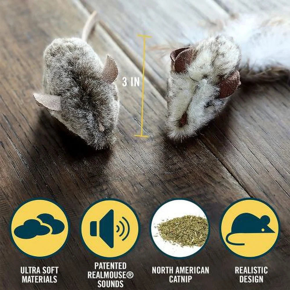 Interactive Catnip Mouse Toy, Pack of 2, Realistic Sound Encourages Active Play