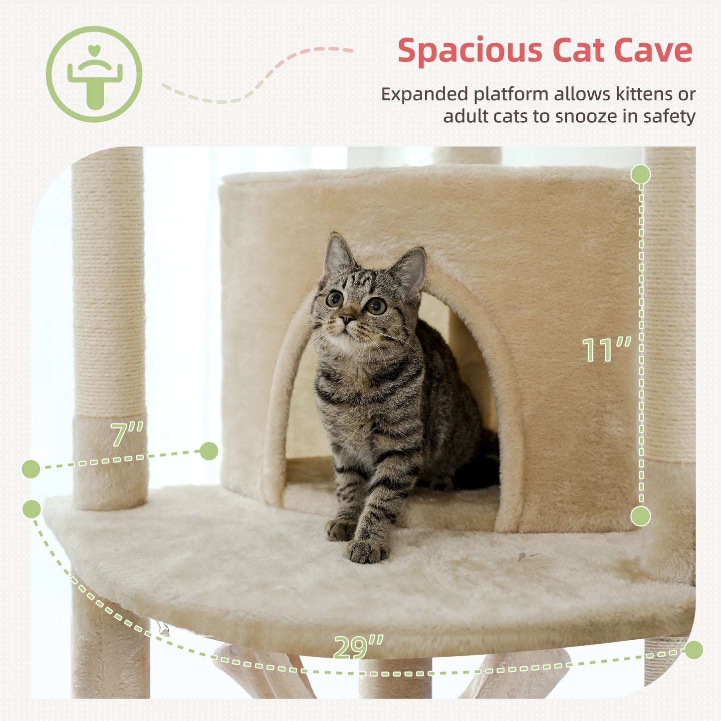 Floor to Ceiling Cat Tree Play House with Scratching Posts, Cozy Condo, Perches, Hammock