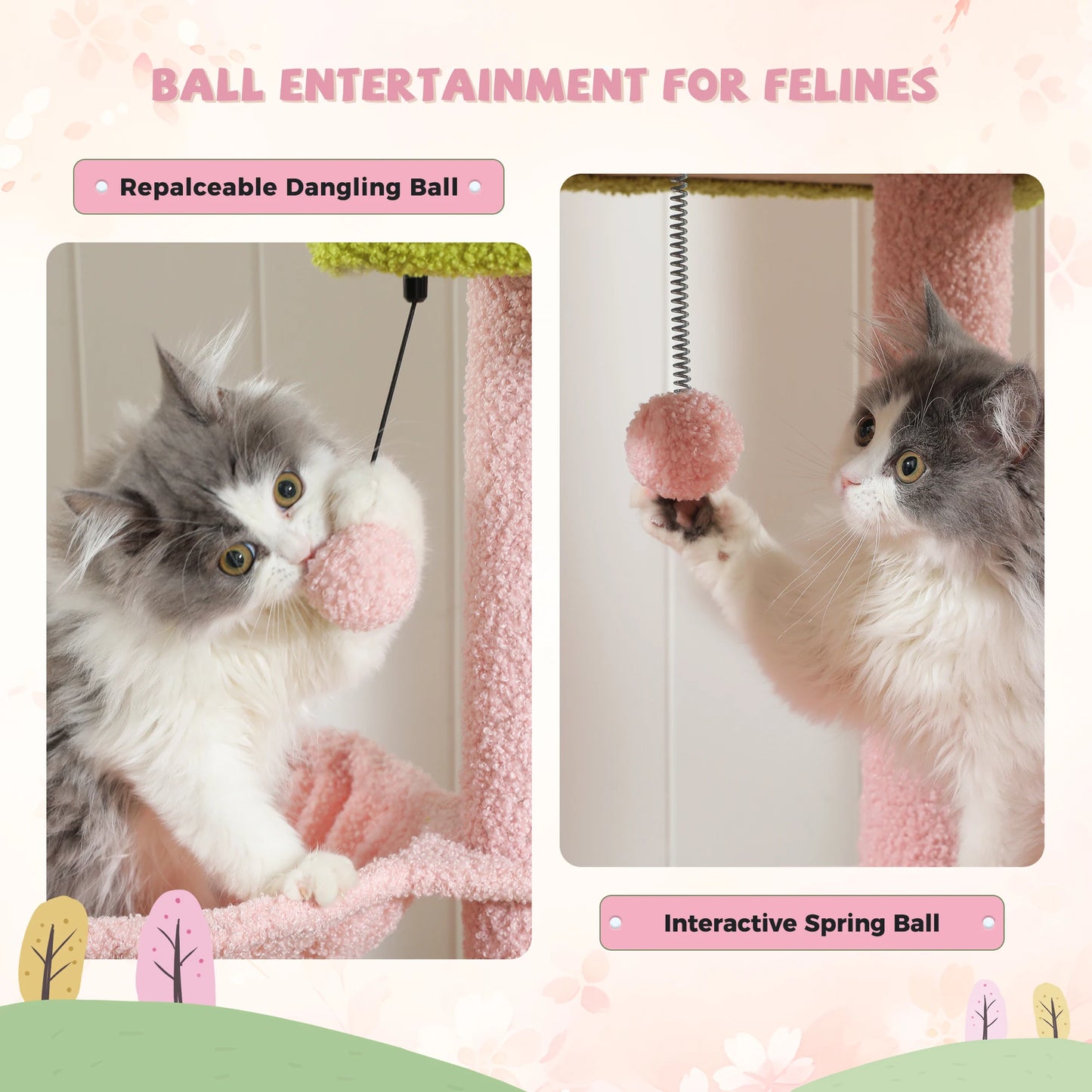 Pink Cat Tree Floor to Ceiling Cat Tower7 Tiers, Cat Climbing Tree with Cozy Hammocks, Condos, Scratching Posts