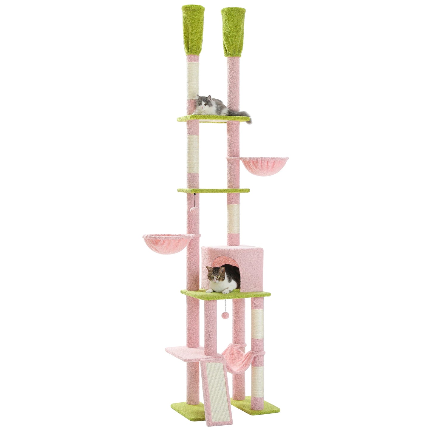 Pink Cat Tree Floor to Ceiling Cat Tower7 Tiers, Cat Climbing Tree with Cozy Hammocks, Condos, Scratching Posts