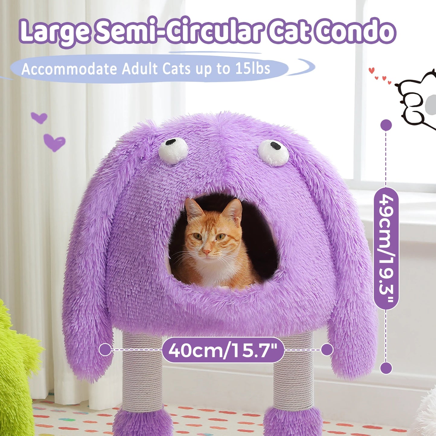 2 in 1 Cat Tree with Natural Sisal Scratching Posts, Cute Plush Tower