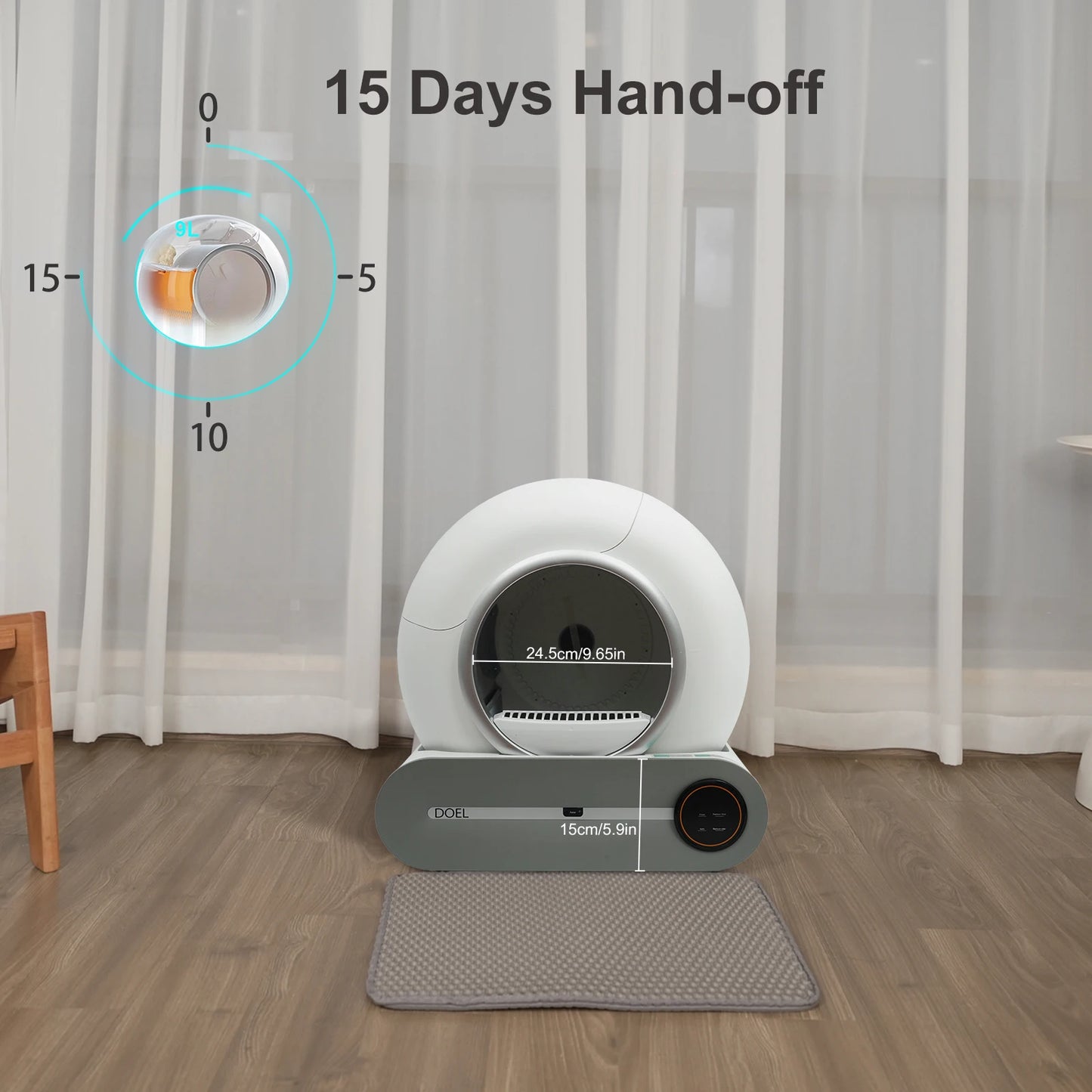 Automatic Cat Litter Box w/ Trash Bag & Litter Mat Smart Cat Toilet App Control 2.4G WiFi