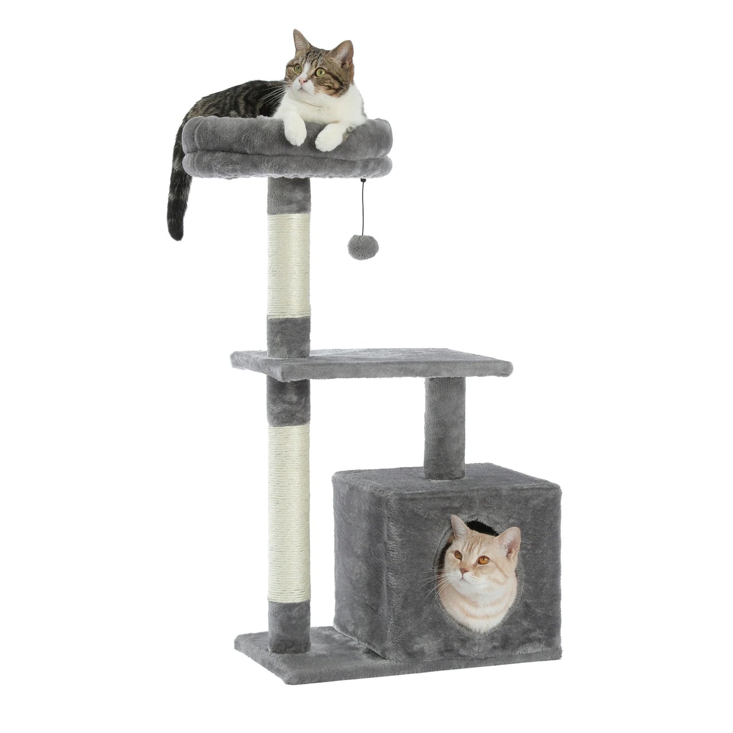 Small Cat Tree with Sisal Scratching Posts, Top Perch, Cozy Condo