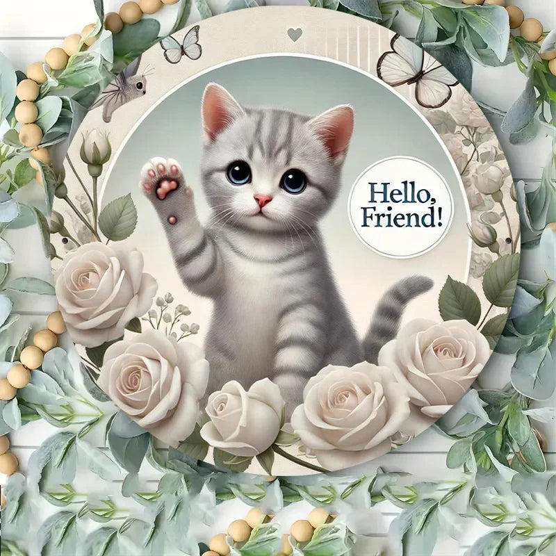 Charming Cat Iron Wall Art - Weatherproof & Durable Aluminum Metal Sign for Home, Cafe, and Apartment Decor