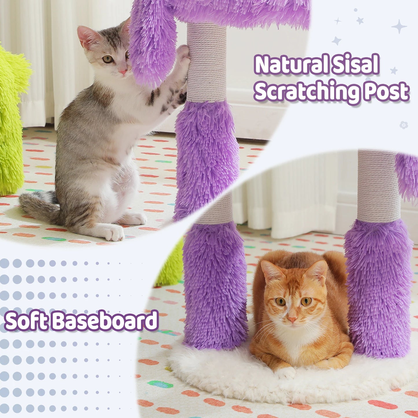 2 in 1 Cat Tree with Natural Sisal Scratching Posts, Cute Plush Tower