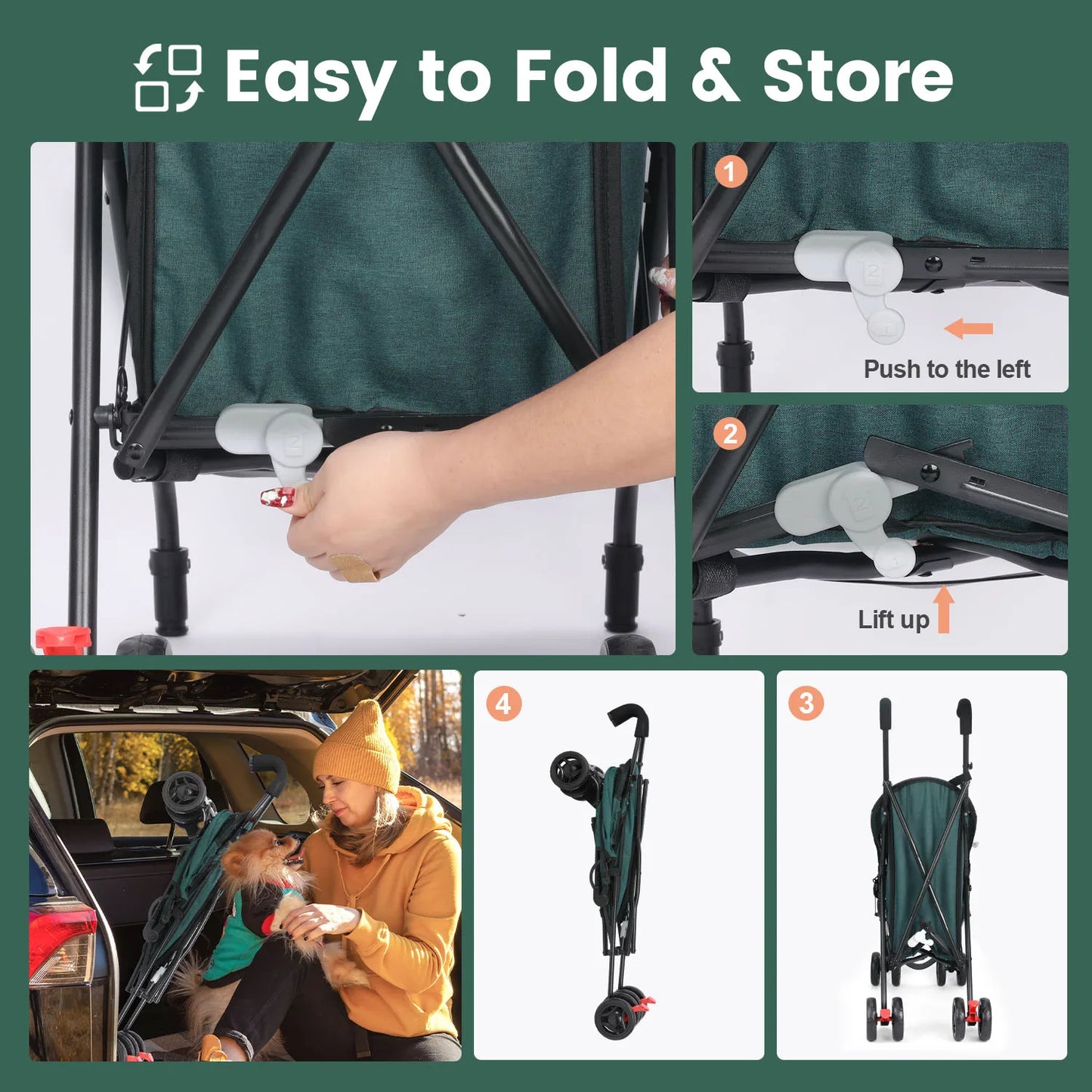 Puppy-Cat-Dog Breathable Stroller, Lightweight, Folding