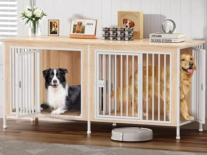 Extra Large Double Dog Crate Furniture Large Breed, 78.74"L x 27.56"W x 32.68"H