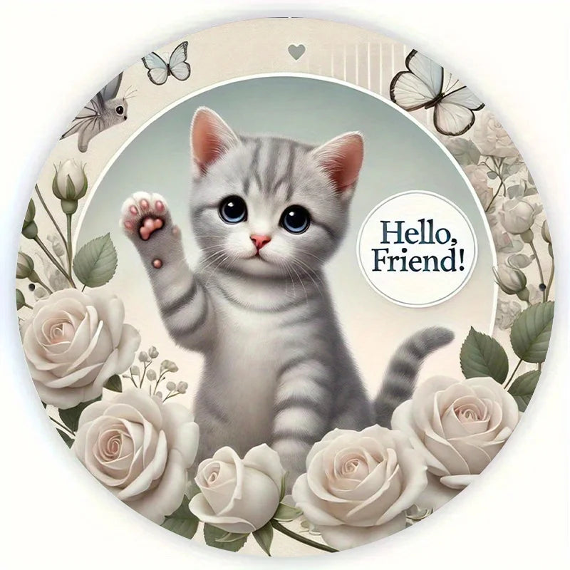Charming Cat Iron Wall Art - Weatherproof & Durable Aluminum Metal Sign for Home, Cafe, and Apartment Decor