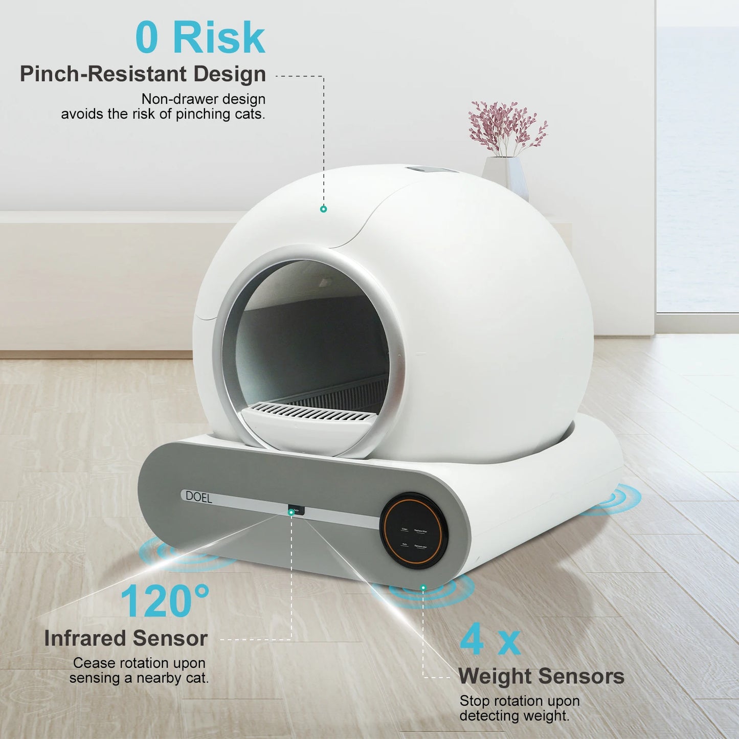 Automatic Cat Litter Box w/ Trash Bag & Litter Mat Smart Cat Toilet App Control 2.4G WiFi