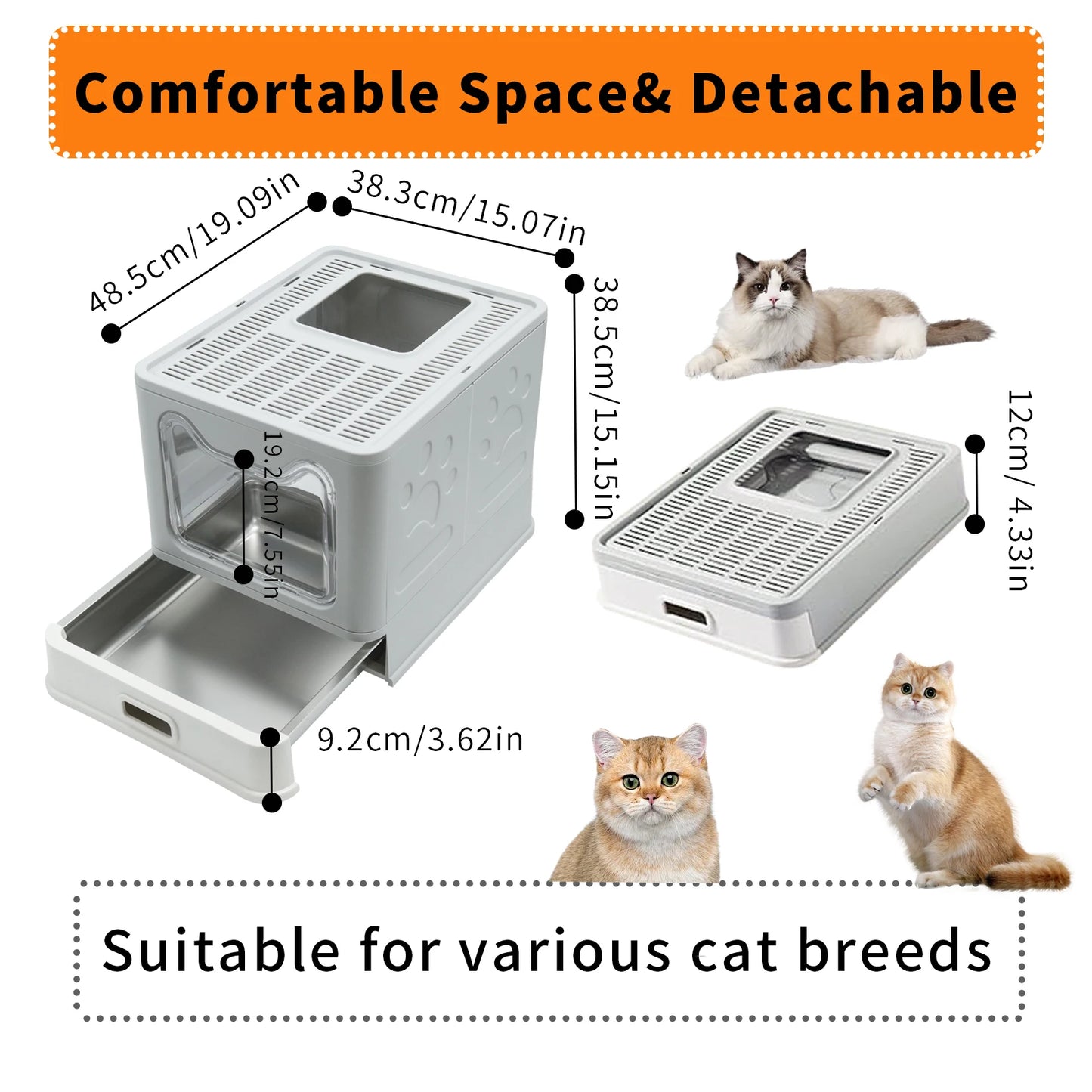 Stainless Steel Cat Litter Box with Lid Front Entry and Top Exit