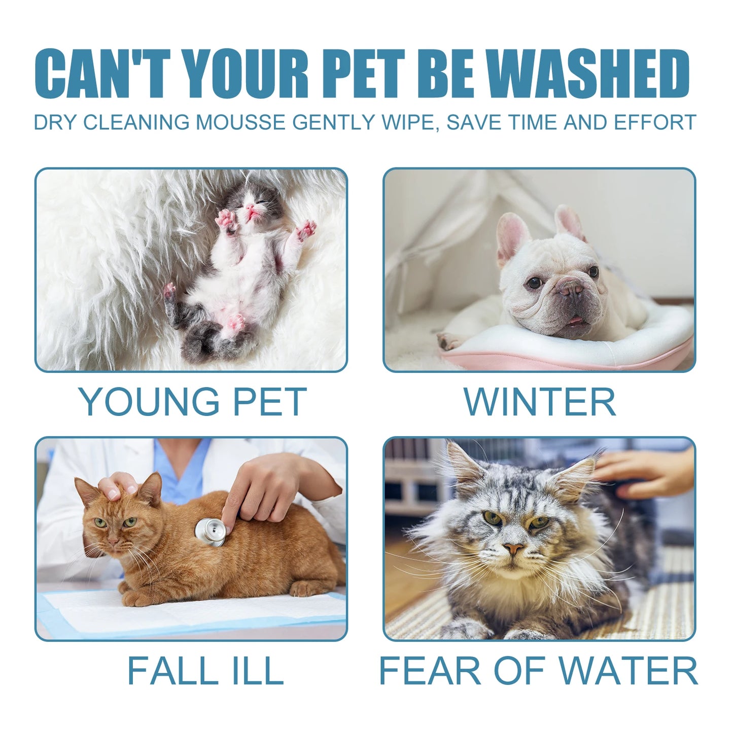 Waterless Mousse Spray for Small Animals Non-irritating Remove Bad Odors Smoothing Hair Stain Removal Mousse