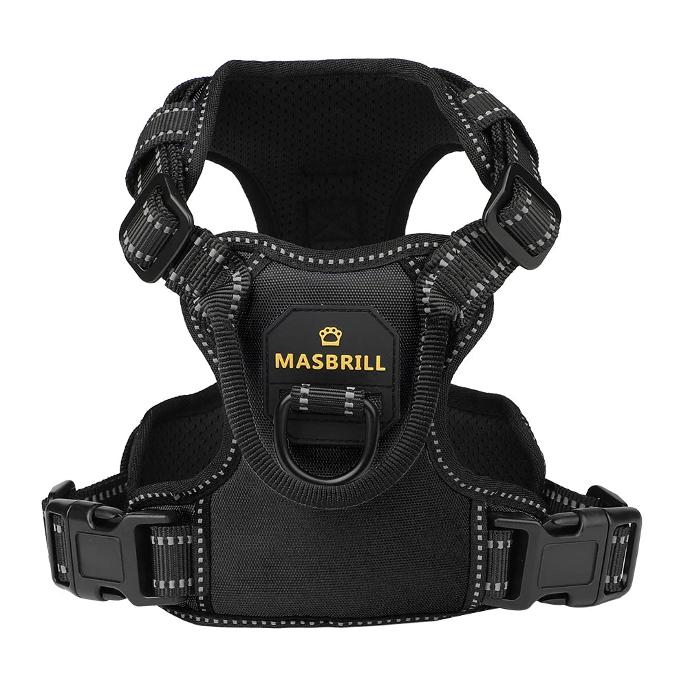 MASBRILL  No Pull Nylon Adjustable Reflective Dog Harness with 2 Metal Leash Hooks