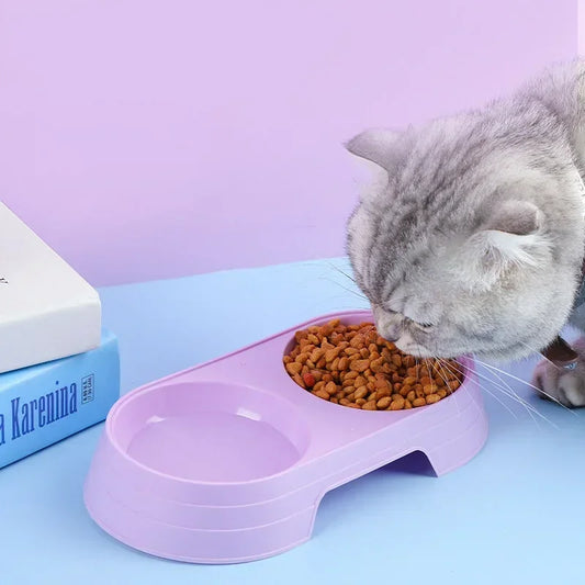 Pet Double Bowl Plastic Kitten Dog Puppy