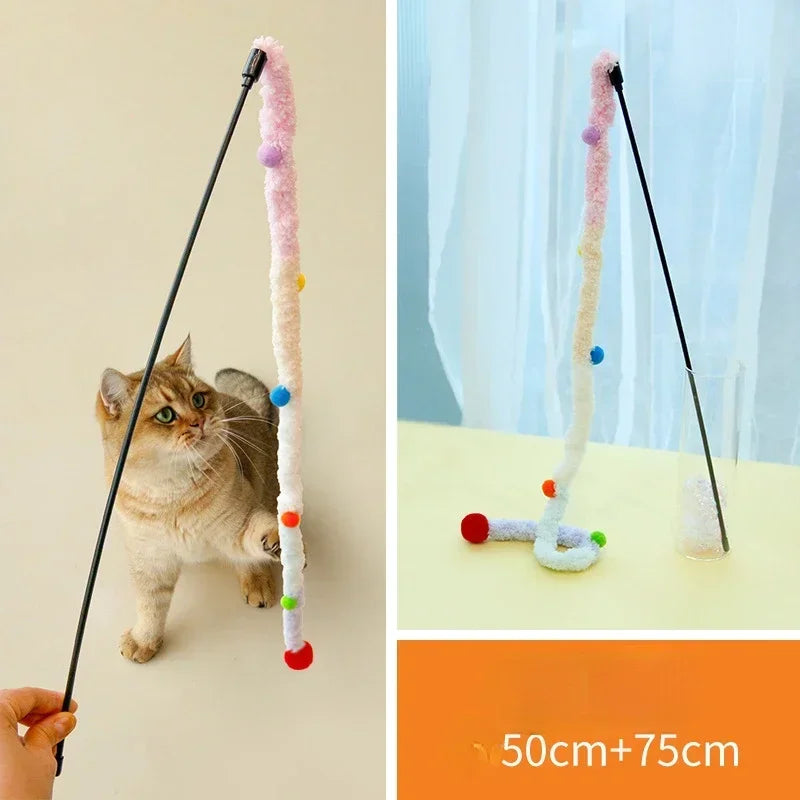 Teaser Wand Toy Cat Teaser Stick with Long Handle, Soft Plush Ball, Bite-resistant
