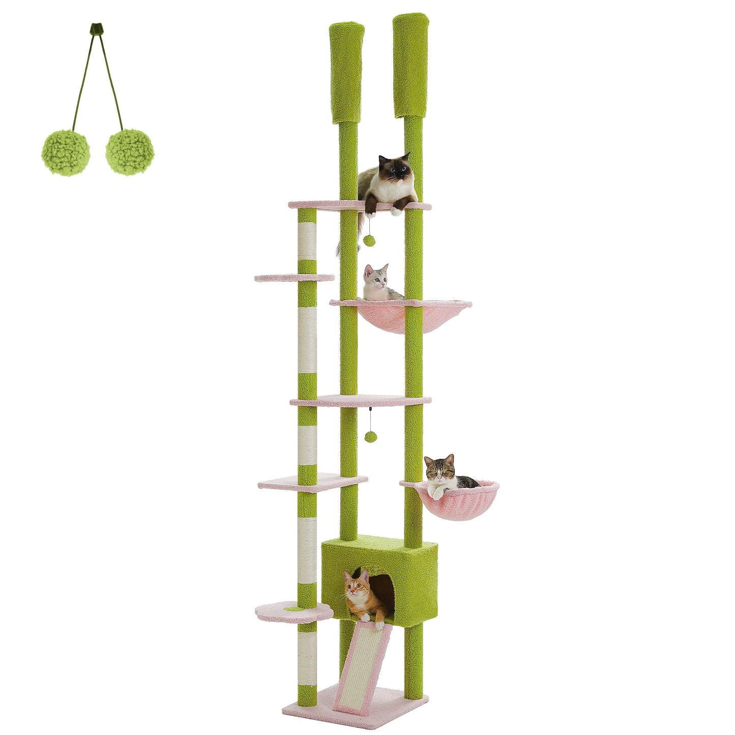 Floor to Ceiling  Cat Tree, Adjustable Height with Cat Condo, Cozy Hammock and Scratching Post